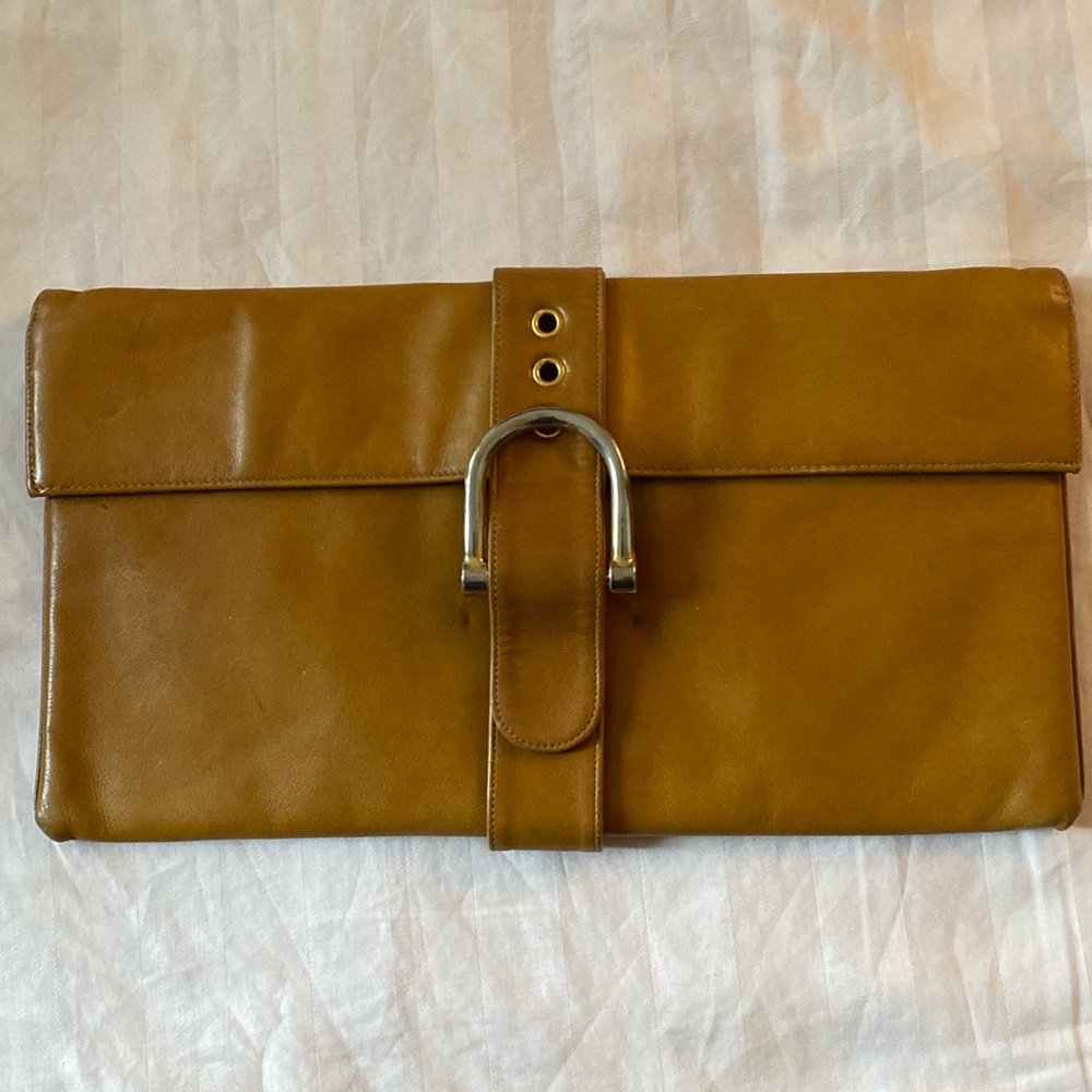 Bonwit Teller Vintage leather clutch - horseshoe shaped closure-good condition
